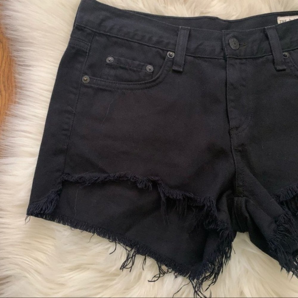 rag & bone Black Frayed Hem Denim Shorts